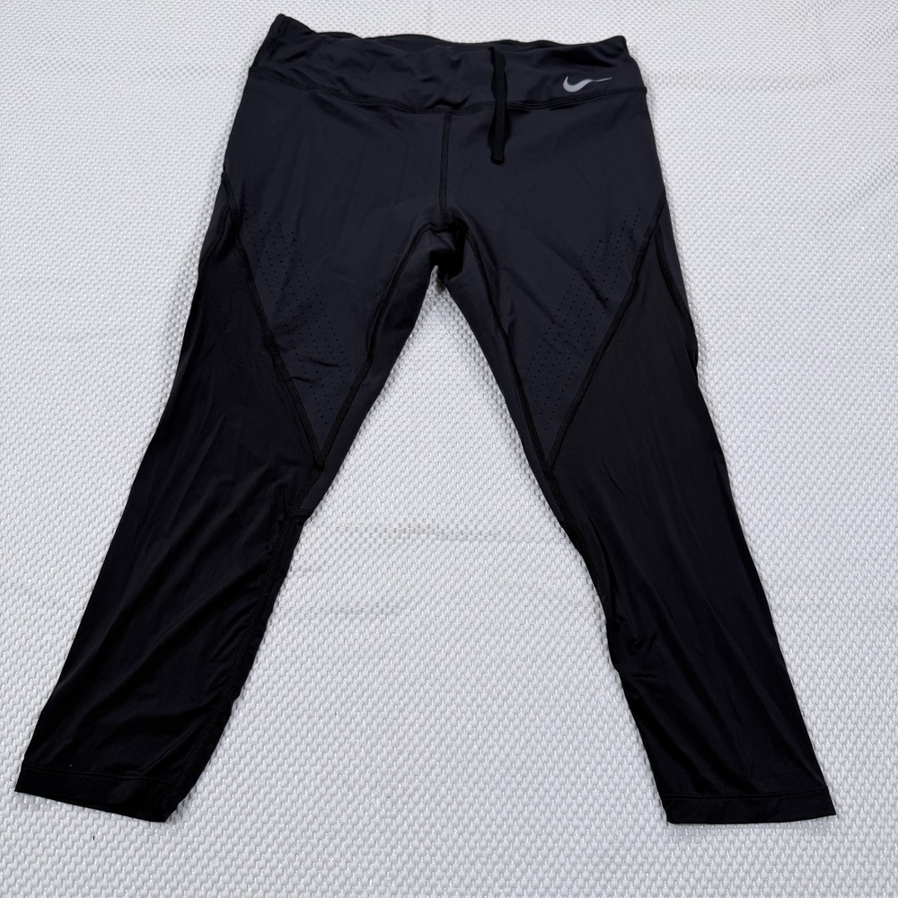 Nike Womens Large Dri FIT Running Capri Leggings Charcoal Grey Mesh Cropped Pant